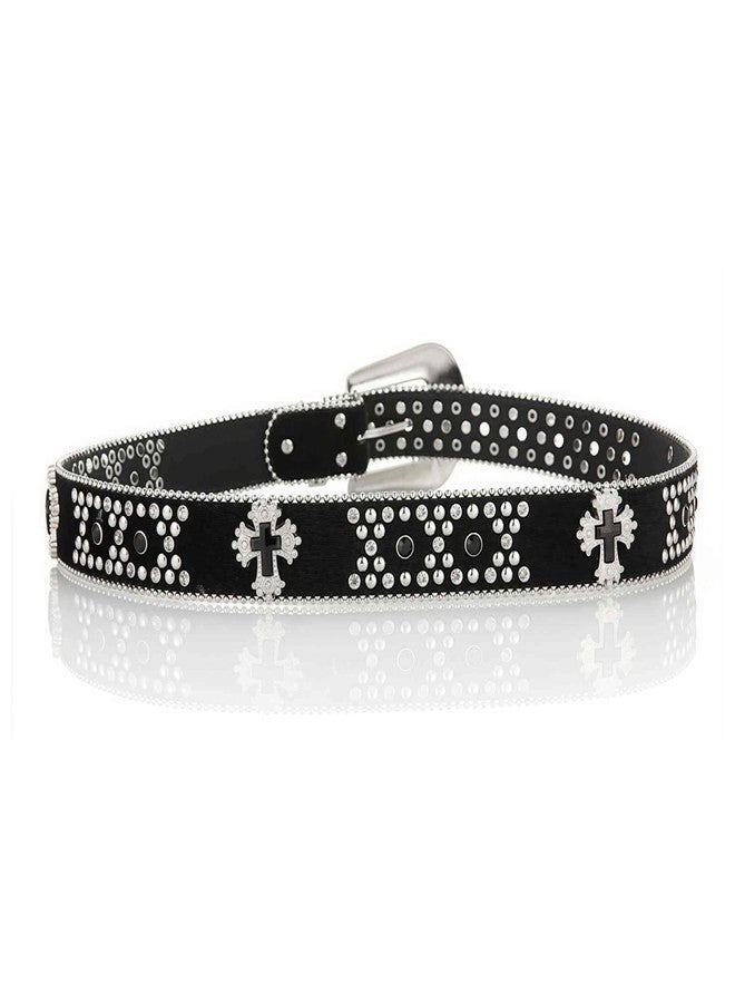 Winatehr rhinestone studded cowgirl and cowboy black y2k goth belt, western country emo leather punk rock chunky designer belts for women and mens, trendy grunge scene clothes accessories - Image 4